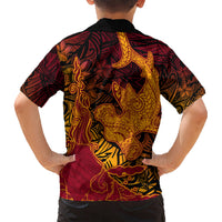 Hawaiian Volcano and Shark Hawaiian Shirt Polynesian and Hibiscus Pattern Lava Color LT03 - Polynesian Pride