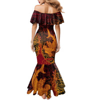 Hawaiian Volcano and Shark Mermaid Dress Polynesian and Hibiscus Pattern Lava Color LT03 - Polynesian Pride