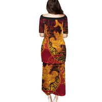 Hawaiian Volcano and Shark Puletasi Polynesian and Hibiscus Pattern Lava Color LT03 - Polynesian Pride