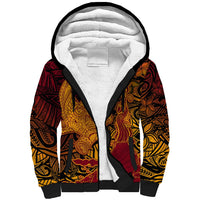 Hawaiian Volcano and Shark Sherpa Hoodie Polynesian and Hibiscus Pattern Lava Color LT03 Unisex Red - Polynesian Pride
