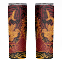 Hawaiian Volcano and Shark Skinny Tumbler Polynesian and Hibiscus Pattern Lava Color LT03 Red - Polynesian Pride