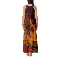 Hawaiian Volcano and Shark Tank Maxi Dress Polynesian and Hibiscus Pattern Lava Color LT03 - Polynesian Pride