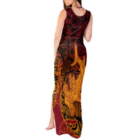 Hawaiian Volcano and Shark Tank Maxi Dress Polynesian and Hibiscus Pattern Lava Color LT03 - Polynesian Pride