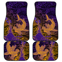 Hawaiian Volcano and Shark Car Mats Polynesian and Hibiscus Pattern Purple Yellow Gradient