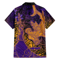 Hawaiian Volcano and Shark Hawaiian Shirt Polynesian and Hibiscus Pattern Purple Yellow Gradient LT03 - Polynesian Pride
