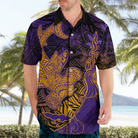 Hawaiian Volcano and Shark Hawaiian Shirt Polynesian and Hibiscus Pattern Purple Yellow Gradient LT03 - Polynesian Pride