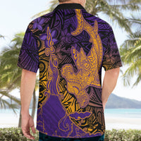 Hawaiian Volcano and Shark Hawaiian Shirt Polynesian and Hibiscus Pattern Purple Yellow Gradient LT03 - Polynesian Pride