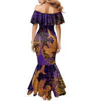 Hawaiian Volcano and Shark Mermaid Dress Polynesian and Hibiscus Pattern Purple Yellow Gradient LT03 - Polynesian Pride