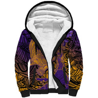 Hawaiian Volcano and Shark Sherpa Hoodie Polynesian and Hibiscus Pattern Purple Yellow Gradient LT03 Unisex Purple - Polynesian Pride