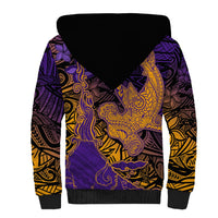 Hawaiian Volcano and Shark Sherpa Hoodie Polynesian and Hibiscus Pattern Purple Yellow Gradient LT03 - Polynesian Pride