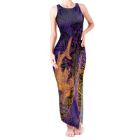 Hawaiian Volcano and Shark Tank Maxi Dress Polynesian and Hibiscus Pattern Purple Yellow Gradient LT03 Women Purple - Polynesian Pride