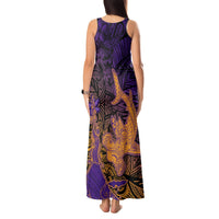 Hawaiian Volcano and Shark Tank Maxi Dress Polynesian and Hibiscus Pattern Purple Yellow Gradient LT03 - Polynesian Pride