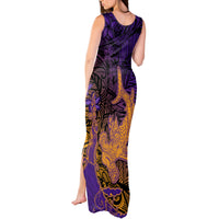 Hawaiian Volcano and Shark Tank Maxi Dress Polynesian and Hibiscus Pattern Purple Yellow Gradient LT03 - Polynesian Pride