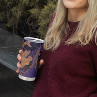Hawaiian Volcano and Shark Tumbler Cup Polynesian and Hibiscus Pattern Purple Yellow Gradient