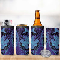 Hawaiian Volcano and Shark 4 in 1 Can Cooler Tumbler Polynesian and Hibiscus Pattern Purple Cyan Gradient