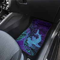 Hawaiian Volcano and Shark Car Mats Polynesian and Hibiscus Pattern Purple Cyan Gradient