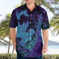 Hawaiian Volcano and Shark Hawaiian Shirt Polynesian and Hibiscus Pattern Purple Cyan Gradient LT03 - Polynesian Pride