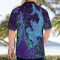 Hawaiian Volcano and Shark Hawaiian Shirt Polynesian and Hibiscus Pattern Purple Cyan Gradient LT03 - Polynesian Pride