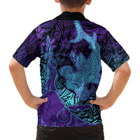 Hawaiian Volcano and Shark Hawaiian Shirt Polynesian and Hibiscus Pattern Purple Cyan Gradient LT03 - Polynesian Pride