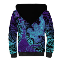 Hawaiian Volcano and Shark Sherpa Hoodie Polynesian and Hibiscus Pattern Purple Cyan Gradient LT03 - Polynesian Pride