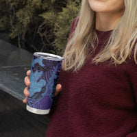 Hawaiian Volcano and Shark Tumbler Cup Polynesian and Hibiscus Pattern Purple Cyan Gradient