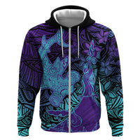 Hawaiian Volcano and Shark Zip Hoodie Polynesian and Hibiscus Pattern Purple Cyan Gradient LT03 Zip Hoodie Purple - Polynesian Pride