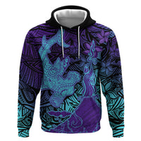 Hawaiian Volcano and Shark Zip Hoodie Polynesian and Hibiscus Pattern Purple Cyan Gradient LT03 Pullover Hoodie Purple - Polynesian Pride