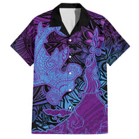 Hawaiian Volcano and Shark Family Matching Off Shoulder Maxi Dress and Hawaiian Shirt Polynesian and Hibiscus Pattern Violet Gradient