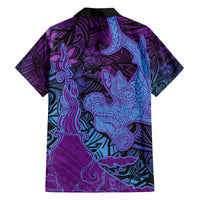 Hawaiian Volcano and Shark Family Matching Tank Maxi Dress and Hawaiian Shirt Polynesian and Hibiscus Pattern Violet Gradient