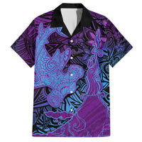 Hawaiian Volcano and Shark Hawaiian Shirt Polynesian and Hibiscus Pattern Violet Gradient