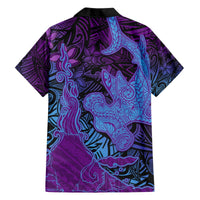 Hawaiian Volcano and Shark Hawaiian Shirt Polynesian and Hibiscus Pattern Violet Gradient LT03 - Polynesian Pride