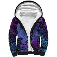 Hawaiian Volcano and Shark Sherpa Hoodie Polynesian and Hibiscus Pattern Violet Gradient LT03 Unisex Violet - Polynesian Pride