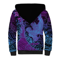 Hawaiian Volcano and Shark Sherpa Hoodie Polynesian and Hibiscus Pattern Violet Gradient LT03 - Polynesian Pride