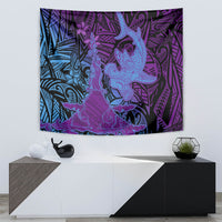 Hawaiian Volcano and Shark Tapestry Polynesian and Hibiscus Pattern Violet Gradient