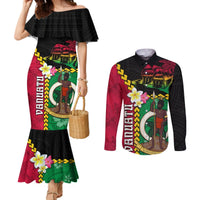 Vanuatu Nakamal and Plumeria Flowers Couples Matching Mermaid Dress and Long Sleeve Button Shirt Polynesian Pattern LT03 Black - Polynesian Pride