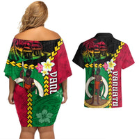 Vanuatu Nakamal and Plumeria Flowers Couples Matching Off Shoulder Short Dress and Hawaiian Shirt Polynesian Pattern LT03 - Polynesian Pride