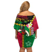 Vanuatu Nakamal and Plumeria Flowers Off Shoulder Short Dress Polynesian Pattern LT03 - Polynesian Pride
