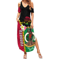 Vanuatu Nakamal and Plumeria Flowers Summer Maxi Dress Polynesian Pattern LT03 Women Black - Polynesian Pride