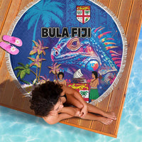 Fiji Bula Beach Blanket Tropical Plants with Palm Tree and Iguana Colorful