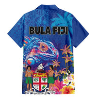Fiji Bula Family Matching Mermaid Dress and Hawaiian Shirt Tropical Plants with Palm Tree and Iguana Colorful