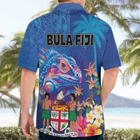 Fiji Bula Hawaiian Shirt Tropical Plants with Palm Tree and Iguana Colorful