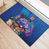 Fiji Bula Rubber Doormat Tropical Plants with Palm Tree and Iguana Colorful