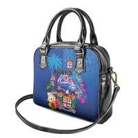 Fiji Bula Shoulder Handbag Tropical Plants with Palm Tree and Iguana Colorful