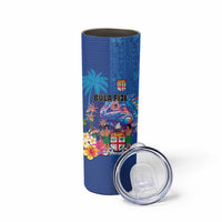 Fiji Bula Skinny Tumbler Tropical Plants with Palm Tree and Iguana Colorful