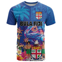 Fiji Bula T Shirt Tropical Plants with Palm Tree and Iguana Colorful