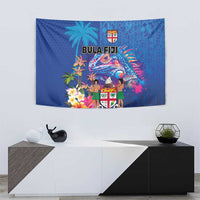 Fiji Bula Tapestry Tropical Plants with Palm Tree and Iguana Colorful