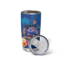 Fiji Bula Tumbler Cup Tropical Plants with Palm Tree and Iguana Colorful