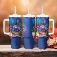 Fiji Bula Tumbler With Handle Tropical Plants with Palm Tree and Iguana Colorful