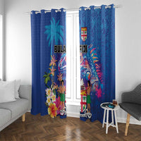 Fiji Bula Window Curtain Tropical Plants with Palm Tree and Iguana Colorful