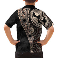 Fiji Traditional Masi Family Matching Long Sleeve Bodycon Dress and Hawaiian Shirt Tapa Art Palm Leaves Pattern